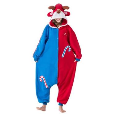 Imagem de RONGTAI Fantasias de Natal unissexo, cosplay, pijama, roupa de dormir para adultos, Azul alce, XXG