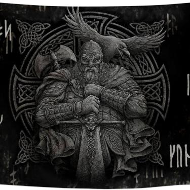 Imagem de Tapeçaria para pendurar na parede Viking Norse Warrior 150 cm x 130 cm
