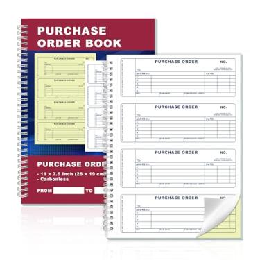 Imagem de 200 conjuntos de livros de ordem de compra 19 x 28 centímetros 2 partes cópia sem carbono espiral encadernado formulários de ordem de compra livro de recibo livro de faturas 100 folhas para escritório