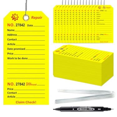 Imagem de 200 etiquetas de reparo com etiquetas de serviço de manutenção de furos e fios 6 x 13 cm numeradas para máquinas e serviços de escritório Aviso de preço de manutenção de equipamentos com ponta amarela