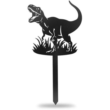 Imagem de CUTHOLLOW Marcador de metal para plantas de dinossauro para uso externo, interior, à prova d'água, 30 cm, etiquetas fofas de plantas de jardim, etiqueta de sinalização para ervas, decoração de estufa