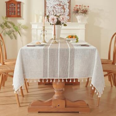 Imagem de Wijiwevol Toalha de mesa de Ação de Graças retangular café algodão linho toalhas de mesa com borlas para festas de Natal, jantar, festa de aniversário, 139,7 x 177,8 cm