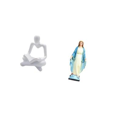 Imagem de Fenteer Escultura de Senhora Abstrata para Decoração de Sala de Estar E Quarto, Estatueta Criativa Inspirada Na Virgem Maria, Ornamento Religioso Par