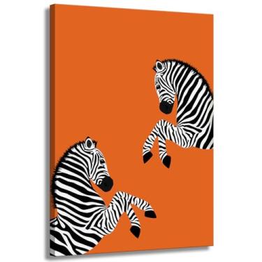Imagem de SAQANVAN Arte de parede em tela minimalista animal impressão laranja zebra imagem decoração de parede arte vida selvagem zebras estética pôster moderno para quarto infantil sala de estar decoração de