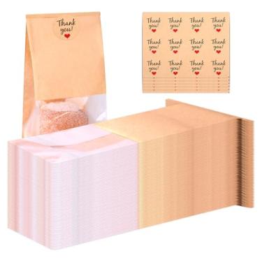 Imagem de 100 sacos de biscoito com selo, sacos de padaria de 9 x 12 x 28 cm com janela, saco de papel kraft com aba de gravata de lata para embalagem de biscoitos, embalagem de feijão de café, padaria, doces