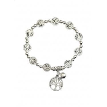 Imagem de lulucross Pulseira elástica Tree of Life com contas prateadas, cordão elástico, 6 cm de diâmetro, 12 g, joia espiritual para mulheres, presente simbólico