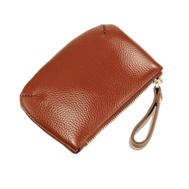 Imagem de Bolsa feminina de couro genuíno para moedas, carteira para dinheiro, cartão de crédito, chave de identidade, fone de ouvido, batom, Marrom, Clássico