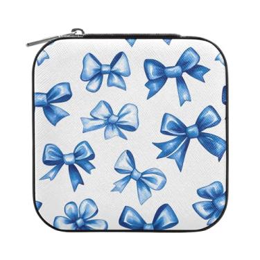 Imagem de SEHANY Caixa de joias personalizada com laço rosa para mulheres, meninas, mini estojo de joias de couro PU, organizador de joias de viagem, caixa de joias para brincos, anéis, colares, presentes para