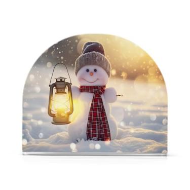 Imagem de Qilmy Porta-guardanapos de acrílico de boneco de neve de Natal, porta-guardanapos para mesas cozinha restaurante decoração de casa, suporte decorativo moderno para guardanapos de coquetel de papel de