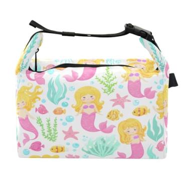 Imagem de Qilmy Linda lancheira de sereia de desenho animado, lancheira para mulheres e homens, lancheira isolada reutilizável, à prova de vazamento, com alta capacidade para trabalho, piquenique