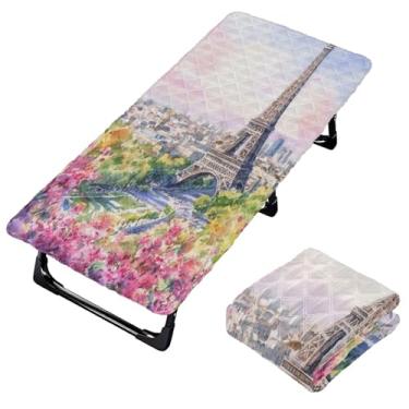 Imagem de Burbuja Lençol de berço de pintura de flores da Torre de Paris para crianças, lençol portátil acolchoado com elástico para meninas e meninos, lavável na máquina, 63,5 x 127 cm