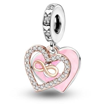 Imagem de 1 berloque de prata com pingente de amor infinito moderno adequado para mulheres, faça você mesmo e roupa diária combinando joias decoração presente para mamãe