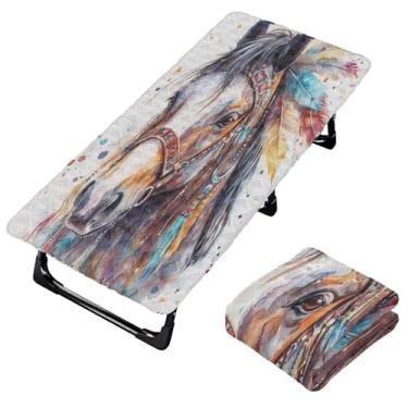 Imagem de Burbuja Lençol de berço de cavalo étnico para crianças, lençol de cochilo acolchoado portátil com faixa elástica para meninas e meninos, lavável na máquina, 63,5 x 127 cm