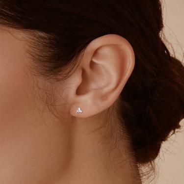 Imagem de 1 par de brincos femininos de prata esterlina com zircônia cúbica, prata/ouro, cartilagem, 3/6 mm, 3mm, Cobre, Sem pedra preciosa