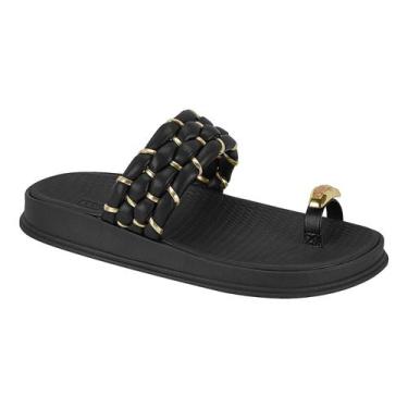 Imagem de Sandália Moleca Feminina Flat Trançada Papete Elo Dedo, Preto, 37