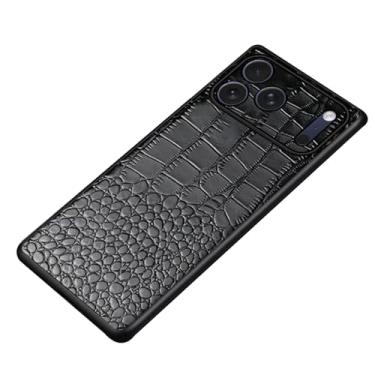 Imagem de POYUFRG Capa fina para iPhone 17 Pro Max/17 Pro/17, capa de telefone comercial de couro genuíno com estampa de crocodilo com capa de proteção de lente completa, preta, 17