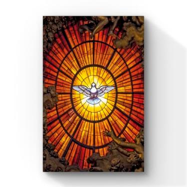 Imagem de quadro canvas religioso vitral divino espirito santo arte sacra catolica iluminacao dourada e vermelha decoracao de igreja 90X60
