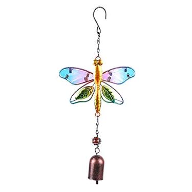 Imagem de Ornamento Pendurado em Forma de Passarinho e Libélula Sino Vidro Sinos Vento Múltiplos Tubos Decoração Pendurada para Dia Ação Graças Feriados Casa Jardim Balcão Pátio Igreja