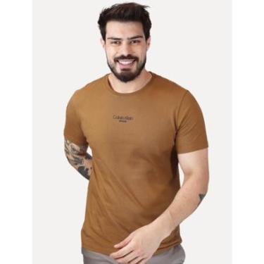 Imagem de Camiseta Calvin Klein Jeans Masculina Frontal Logo Rubber Relevo Marrom-Masculino