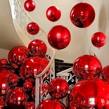 Imagem de 12 peças de balões de festa redondos gigantes vermelhos 4D de tamanhos variados - duráveis, fáceis de inflar e instalar, ideal para Natal, casamentos, aniversários, dia das mães e decoração de eventos