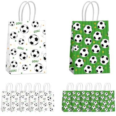 Imagem de 12 peças de sacos de lembrancinhas de festa de futebol, sacos de petisco de futebol com alças para aniversário infantil, celebrações de equipe, eventos esportivos, sacos de presente de papel (12P-A4)