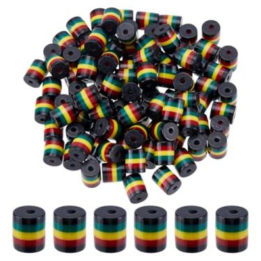 Imagem de HOBBIESAY 200 peças 9,5 mm Jamaica contas listradas resina rasta contas vermelhas amarelas verdes contas espaçador coluna contas cilindro africano suprimentos para artesanato pulseira acessórios de