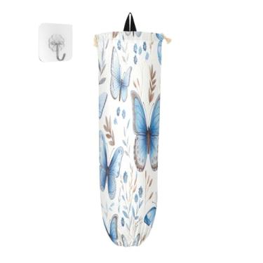 Imagem de Porta-sacos plásticos de borboletas azuis em tons azuis, suporte de sacola de supermercado para cozinha, dispensador de sacolas de compras