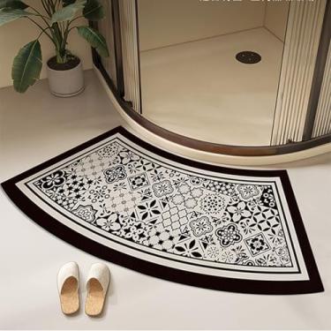 Imagem de Tapete de banho curvo de secagem rápida para banheiro redondo e chuveiro, tapete de banho de canto forte absorvente, fundo antiderrapante de borracha, fácil de limpar, 45 x 100 cm (18 x 40 polegadas