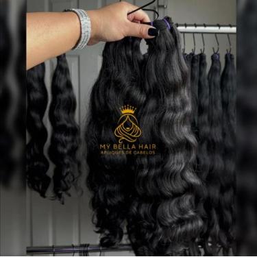 Imagem de Aplique de Cabelo Russo na Tela Humanizado Natural 70cm Ondulado Preto