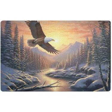 Imagem de Capacho personalizado com paisagem de neve de águia divertida, tapetes para entrada laváveis tapetes de entrada internos para casa, 81 x 50 cm
