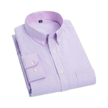 Imagem de Camisa Oxford Masculina Slim Fit De Manga Longa Em Cor Sólida Moda Cas