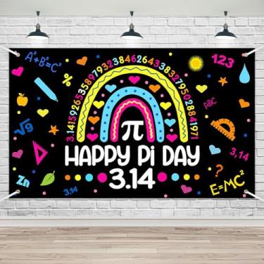 Imagem de 187 x 119 cm, faixa Happy Pi Day, decorações de sala de aula e materiais de festa, pano de fundo de tecido durável para eventos escolares, professores e adereços fotográficos