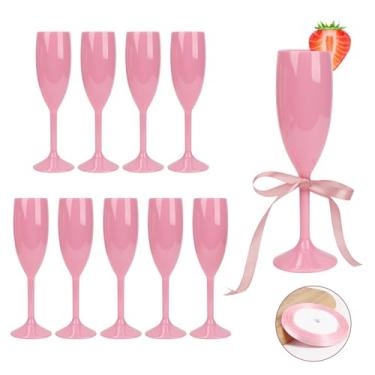 Imagem de Pacote com 10 taças de champanhe de acrílico, taças de champanhe, torradas de casamento, taça de champanhe com fita de cetim, nano fita, reutilizável, inquebrável, taças de champanhe para despedida de