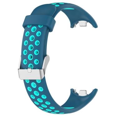 Imagem de FFHDJL Pulseira de silicone para Xiaomi Band 9 8, pulseira de substituição para relógio inteligente respirável de duas cores para Xiaomi MiBand 8/9 (azul-petróleo)