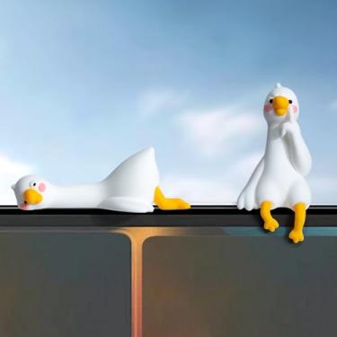 Imagem de YGMONER Decorações engraçadas de monitor de carro, ornamentos de ganso de resina para acessórios de decoração de painel de carro, mesa de escritório, decoração de computador (ganso sonolento e ganso