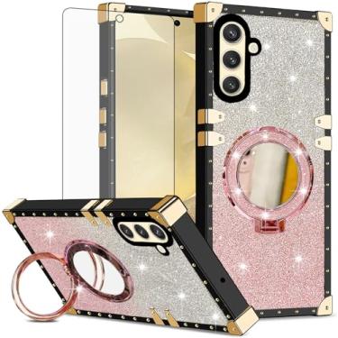 Imagem de Capa de celular para Samsung Galaxy S24 Plus/S25 Plus S24+ S25+ 5G Capa magnética com protetor de tela, anel espelhado com glitter, suporte rígido S24Plus 24S + S 24 24+ S25Plus 25S 25+ SM-S936U