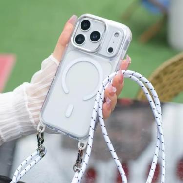 Imagem de HTVJFXCordão magnético removível para colar com capa transparente para iPhone 16 Pro Max (Para iPhone 16 Pro Max/Branco)