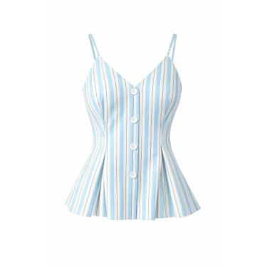 Imagem de Blusa Feminina Tricoline Listrada Decote V Elegante Moderna