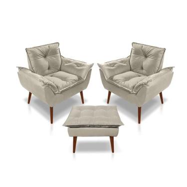 Imagem de Kit 02 Poltrona Opala Decorativa + 01 Puff opala  Suede - Sonho das Po