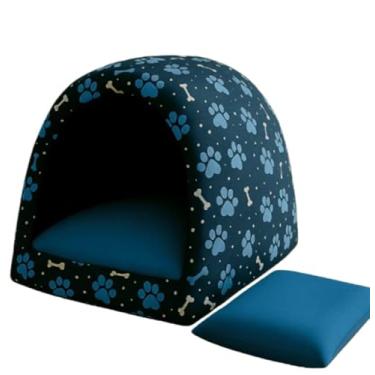 Imagem de Cama pra Cachorro e Gato Casinha Toca Iglu P a G(2 Azuis + 2 Almofadas,M)