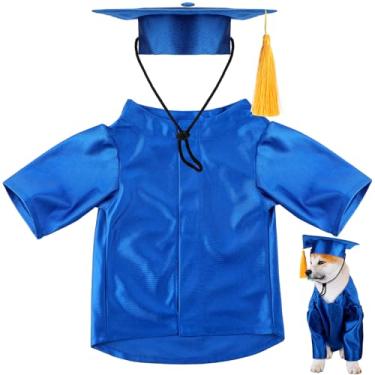 Imagem de Bunnycool Boné e vestido de formatura para cães 2026 lavável fantasia de formatura para cães e gatos camisa e chapéu (azul royal, P)