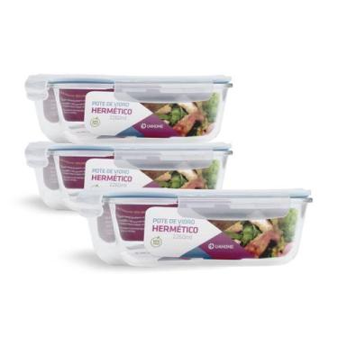 Imagem de Kit 3 Potes Vidro Retangular Hermético C Tampa 2260ml Forno - NABOX, A