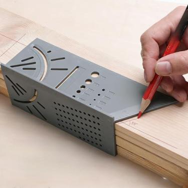 Imagem de Régua de medição de tamanho quadrado para marcenaria - Ferramenta de molde de medição de ângulo de esquadria 3D métrica - Acessórios para carpintaria - presentes para homens, pai, pai, marido (cinza)