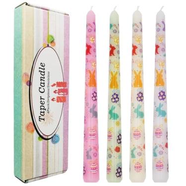 Imagem de FYBW Pacote com 4 velas cônicas impressas de Páscoa, velas decorativas de 25,4 cm de comprimento com design de coelho da primavera e velas decorativas para decoração de mesa de Páscoa e decoração de