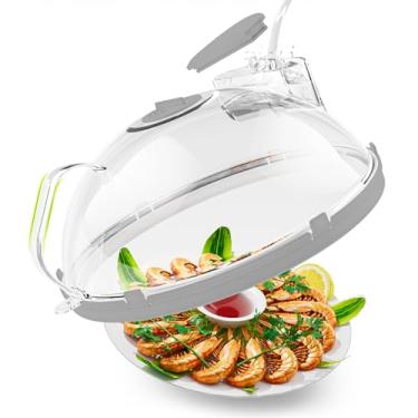 Imagem de Fkprorjv Capa contra respingos de micro-ondas com vaporizador de água, tampa de placa de micro-ondas transparente de 25,4 cm para alimentos, tampa de micro-ondas com proteção contra respingos para