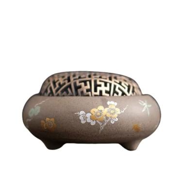 Imagem de Queimador de incenso estilo chinês queimador de incenso de cerâmica flor de ameixa queimador de incenso estático de três pernas retro queimador de incenso interno suporte para queimador de incenso (C)