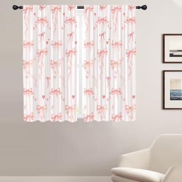 Imagem de Coxila Cortinas de janela com laço rosa para quarto 106 x 153 cm, bolso de haste, fofas, meninas, meninas, crianças, branco, blush, princesa, kawaii, pastel, estética, casa, quarto, sala de estar
