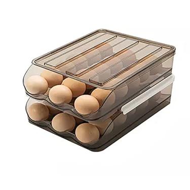 Imagem de Suporte para Ovos de Grande Capacidade Geladeira Caixa Armazenamento Frescos Organizador Container em Plástico Transparente com Design Empilhável Rolagem Automática