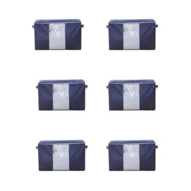 Imagem de Kit 3 ou 6 Caixas Organizadoras de TNT com Tampa – Armazenamento de Roupas, Calçados e Cobertores Anti-Poeira Multiuso(Kit 6 Pecas Azul)