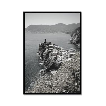 Imagem de Impressão em tela de fotografia de paisagem em preto e branco cenário da Itália para decoração de sala de estar - Veneza, Costa Amalfitana, Roma, Milão, Five Oceanside Towns Pôster de arte de parede